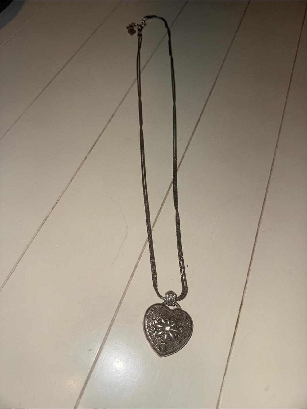 Brighton 16" Silver Heart Pendant Necklace - Ornate Floral Locket